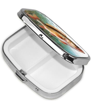 Fish Printing 2 Compartment Small Pill Case - Cute Travel Pill Organizer for Pocket & Purse - Perfect Gift - Buy Online on GoSupps.com