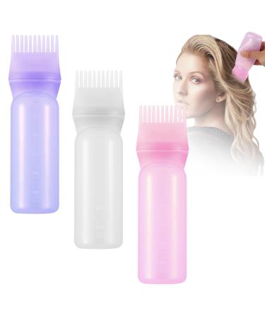 LJAPPLIED 3 Pcs Root Comb Applicator Bottle Hair Dye Brush Bottle Hair Oil Applicator Bottles 60 ML Hair Dyeing Bottle Brush Comb with Graduated Scale for Hair Root Comb Coloring