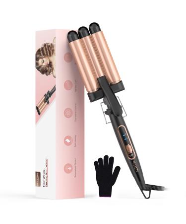 Welle iron for hair bestope mix wave iron curling iron 3 barrels 22mm Mermaid Hair Waver 150 C and 210 C Lockenstab Beach Waves Wave iron quick heating wave rods for long/short hair red gold (22mm)