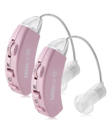 Digital Hearing Amplifier - Set of 2 - Best Hearing Amplifiers That Fit Comfortable Behind The Ear for Women Small & Discreet BTE Personal Sound Amplifier Pair (Pink)