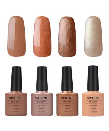 Vishine UV LED Soak Off Gel Nail Polish Manicure 4 Pcs 10ml Shiny Colors Nail Art Kit C081