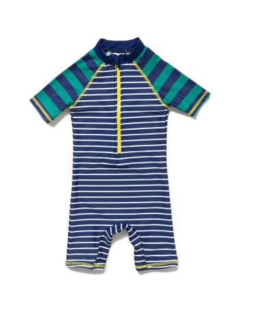 BONVERANO Baby Boys Sunsuit/Swimsuit UPF 50+ Sun Protection One Pieces with Zipper Swimwear with Sun Hat 9 Months Stripe/Green
