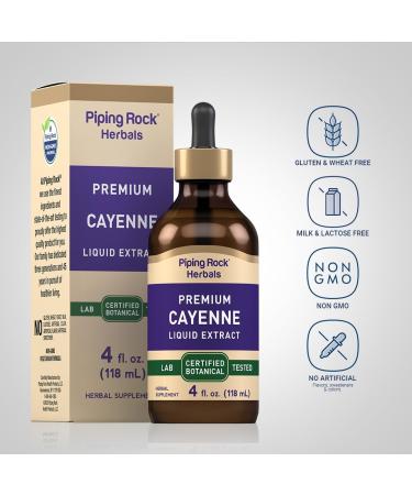 Piping Rock Cayenne Pepper Drops | 4 Fl Oz Tincture | Liquid Extract Supplement | Vegetarian Alcohol Free | Non-GMO Gluten Free - Buy Online on GoSupps.com