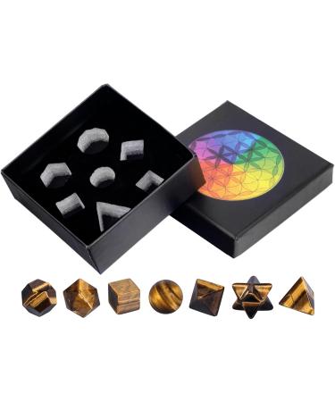 Nupuyai 7 Pieces Tiger Eye Platonic Solids Set | Sacred Geometry & Reiki Healing Crystals in Gift Box | Brown Healing Stones for Spiritual Growth - Buy Online on GoSupps.com