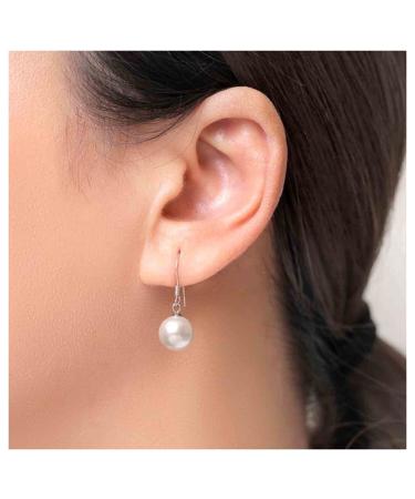 Boho Pearl Hook Earrings Freshwater Pearl Drop Earrings Silver Round Dangle Earrings Bridal Earrings Jewelry for Women and Girls Bridesmaid Gifts