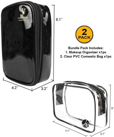 2 PCS Set Black Double Zipper Cosmetics Travel Bag + Clear PVC Toiletry Bag - Stylish & Functional - Buy Online on GoSupps.com