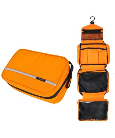 Hanging Toiletry Bag Waterproof Jiemei Travel Wash Bag for Men & Women with 4 Compartments Foldable Compact Size Super Durable Fabric Orange M