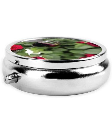 Mini Round Pill Box with Candles & Red Rose Wine Design - 3 Compartment Travel Organizer for Home & Office - Buy Online on GoSupps.com