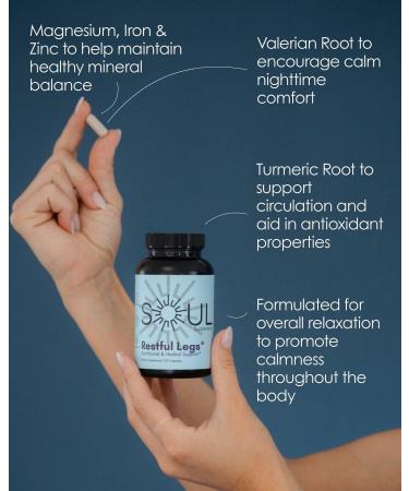 QuitK Restful Legs Support - 225mg Magnesium Glycinate with Vitamin D Iron B6 Zinc & Turmeric & Valerin Root Herbal Blend - Nighttime Muscle & Nerve Comfort - 120 Capsules - Buy Online on GoSupps.com