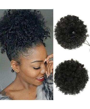 Afro Puff Drawstring Ponytail, Premium Synthetic Curly Natural Drawstring Ponytails for Black Women Natural Black