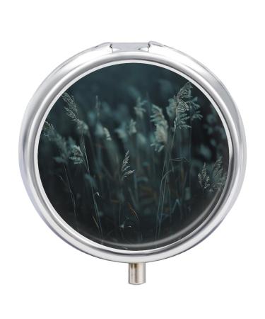 Pill Box Pill Case 3 Compartment Travel Pill Box Tall Grass Images Printing Small Pill Box Portable Medicine Pill Case Pill Organizer for Purse & Pocket for Travel Handbag (Round)