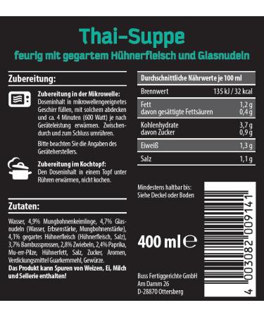 Buy Buss Ready Meals Asian Thai Soup - Delicious Chicken & Vegetable Glass Noodles | 12 x 400g - International Shipping Available - Buy Online on GoSupps.com