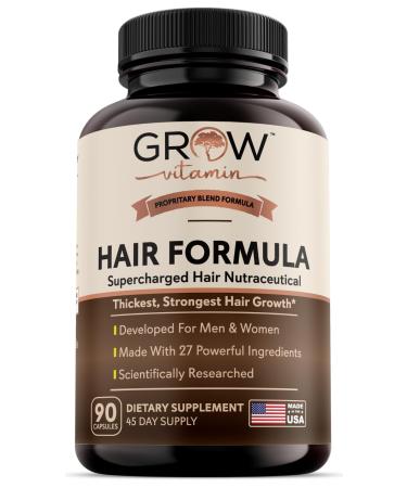 grow vitamin All in One Hair Formula for Men & Women - Advanced Hair Formula Includes Biotin, Saw Palmetto, DHT Blocker & Trace Minerals - Hair Supplement for Hair, Skin & Nails - 90 Capsules 1 PACK