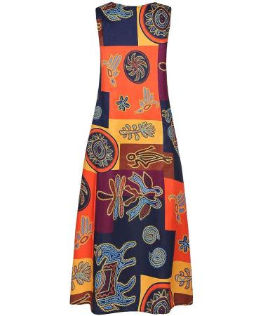 Women's Plus Size Vintage Graphic Print Maxi Dress | Sleeveless Beach Long Dress with Pockets | 3X-Large | Yellow - Buy Online on GoSupps.com