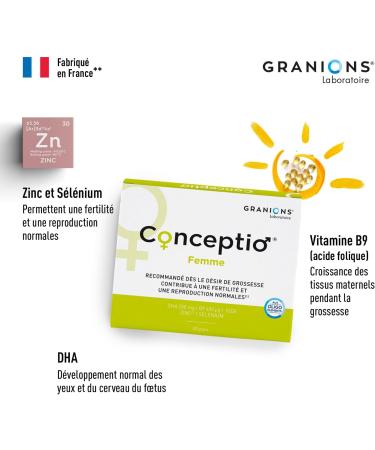 GRANIONS Conceptio Woman Contributes to Female Fertility Vit. B9 (Folic Acid) Vit. grp B Vit. C Vit. A Dha Iodine Zinc Selenium French Brand 30 J Program - Buy Online on GoSupps.com