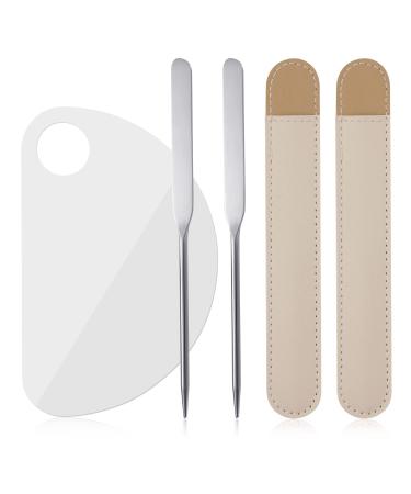 6Pcs Makeup Spatula Tool Clear Acrylic Mixing Palette and Spatula with Leather Case Stainless Steel Makeup Spatula Cosmetic Palette Mixer for Mixing Foundation