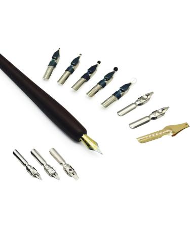 Plotube Calligraphy Pen Set with Wooden Dip Pen, Antique Brass Holder, 11 Nibs, 7 Ink Bottles, and Beginner's Manual - Buy Online on GoSupps.com