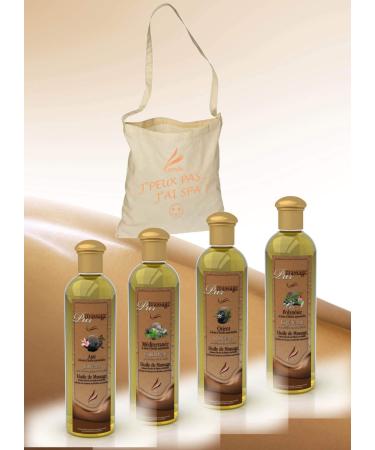 Camylle - massage oil selection with a beautiful cotton bag as a gift with four bottles: 1 x 250ml Asia - 1 x 250ml Mediterranee - 1 x 250ml Orient - 1 x 250ml polynesia