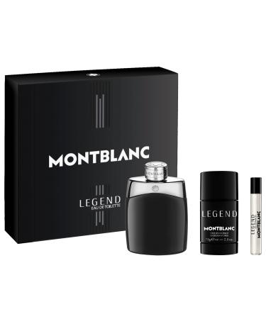 MONTBLANC Legend Eau de Toilette 3 Piece Set - 3.3 fl. oz. & 0.25 fl. oz. Spray 2.5 oz. Deodorant Stick - Long Lasting Fragrance with notes of Bergamot Jasmine & Sandalwood - Fresh & Fougere