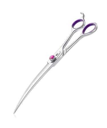 Dog Grooming Scissors Shears Professional Straight, Curved Hair Cutting Blending Texturizing Shears for Dogs Cat Pet Rainbow 440c Japanese Stainless Steel 7 Inch 7 Inches Purple Curved