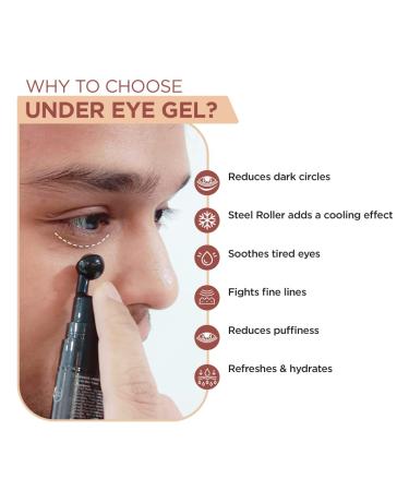 The Man Company Under Eye Gel with Cooling Massage Roller - 15gm | Dark Circles, Fine Lines, Puffy Eyes | Caffeine & Hyaluronic Acid - Buy Online on GoSupps.com