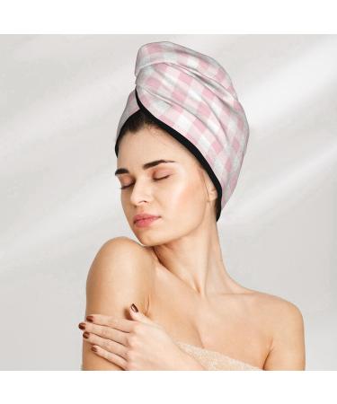 Quick-Dry Pink Checkboard Hair Towel Wrap | Soft Hair Drying Towel Turban with Button for Effortless Hair Care - Buy Online on GoSupps.com