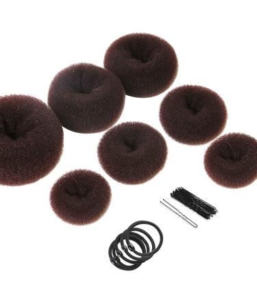 Jocxzi Donut Hair Bun Maker Set 7 pieces of dutt pillow (small and large) with 5 elastic hair band 20 U-shape hairpise hairpin hairstyle help set nylon haardonut brown bun for children girls