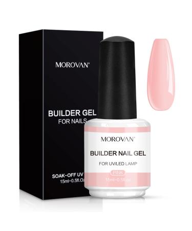 Morovan Clear Builder Nail Gel - 15ml Brush On Builder Gel In a Bottle Professional Hard Gel For Quick Building Nail Extension Strengthen Soak Off UV Led Builder Gel