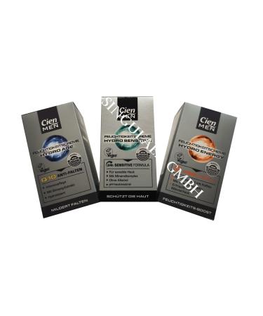 CIEN MEN Lot de 3 cr mes hydratantes Hydro Age Hydro Sensitive Hydro Energy 3 x 50 ml