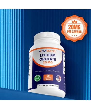 Vitamatic Lithium Orotate 20mg 90 Capsules - Veggie Caps Non-GMO Gluten Free- 2 Pack - Buy Online on GoSupps.com