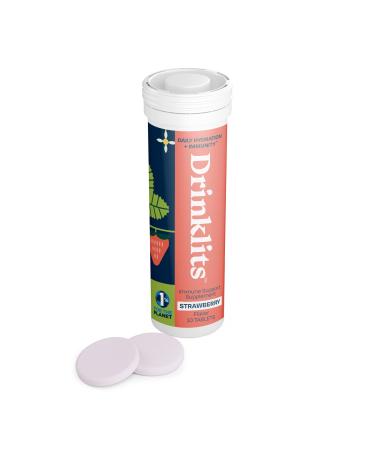 Drinklits Strawberry Daily Immune Support Tablets | 0g Sugar - Vitamin C - Electrolytes - Botanical Blend | Single Tube (10 Tablets/Servings) Strawberry 10 Count (Pack of 1)