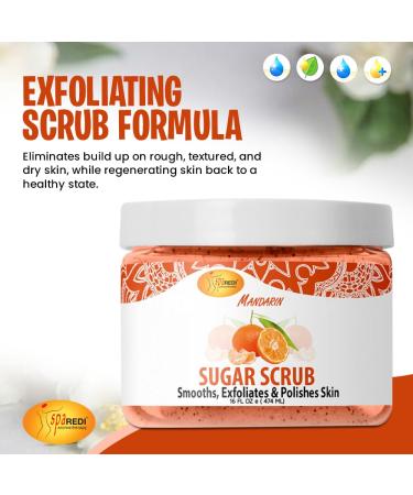 SPA REDI Sugar Body Scrub - Mandarin 16 Oz | Exfoliating Moisturizing & Nourishing for Smooth Fresh Skin - International Shipping - Buy Online on GoSupps.com