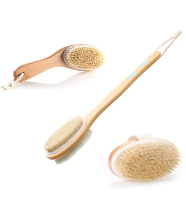 Shower Brush with Soft and Stiff Bristles Bath Dual-Sided Long Handle Back Scrubber Body Exfoliator for Wet or Dry Brushing Set of 3 (Package A)