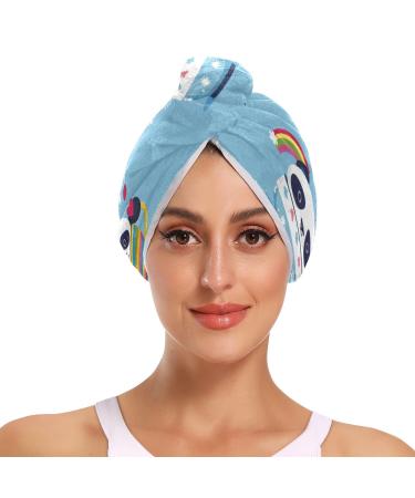 Small Cup Panda Hair Towel 2 Pack Super Absorbent Hair Drying Towel Quick Dry Hair Turbans Head Towel with Button Twisty Wrap for Women Girls