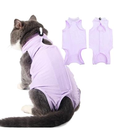 lexvss Cat Recovery Suit for Abdominal Wounds, Professional Cat Surgery Recovery Suit, E-Collar Alternative, Soft Kitten Spay Recovery Suit Prevent Licking Wounds Small Purple