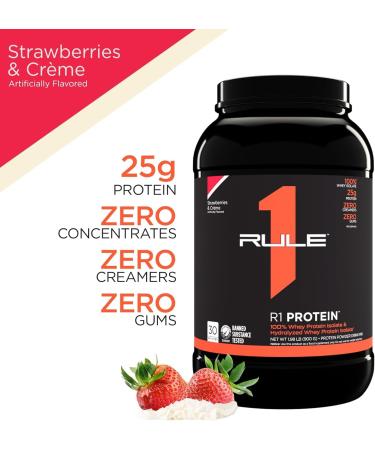 Rule 1 Protein | Super-Pure 100% Whey Isolate & Fast-Acting Whey Hydrolysate | 25 Grams Protein 4 Grams Glutamine & 6 Grams BCAAs Per Serving (2LB Strawberries & Creme) Strawberries & Creme 2LB - Buy Online on GoSupps.com