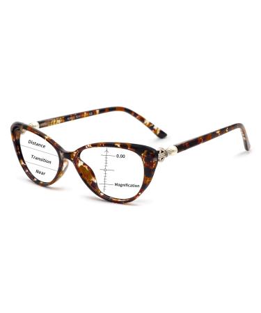 MARE AZZURO Progressive multifocal Blue Light Blocking Reading Glasses For Women Cateye 0 1.0 1.5 2.0 2.5 3.0 3.5 4.0 (Brown 2.50) A-brown 2.5 x
