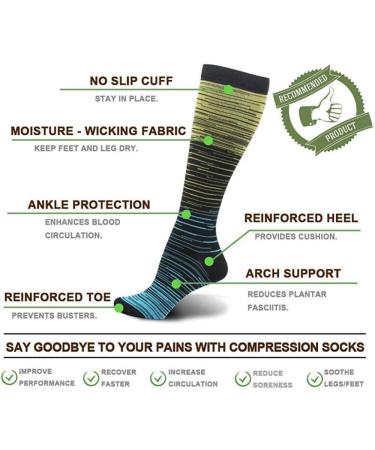 YYW Compression Stockings for Men & Women - 6 Pairs Calf Socks for Circulation Ideal for Running Nurses Air Travel & Pregnancy - 20-25 mmHg - Buy Online on GoSupps.com