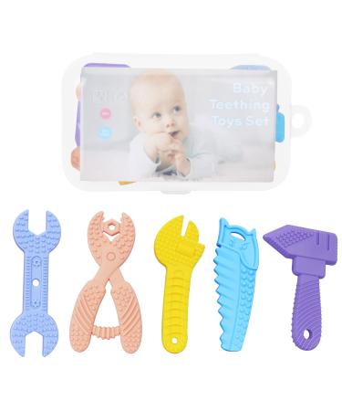 FYY Baby Teething Toys for Babies 0-6 Months 6-12 Months 5 Pack BPA Free Silicone Teethers Teething Relief Baby Chew Toys for Toddlers with Storage Box