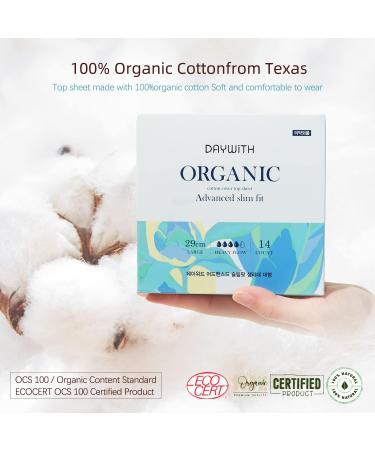 Daywith Organic Cotton 14Pcs Cover Pads - Moderate Absorbency Unscented Ultra Thin Slim Fit Menstrual Pads | Large Long Size - Buy Online on GoSupps.com
