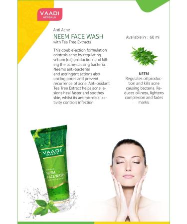 Vaadi Herbals Anti Acne Neem Face Wash with Tea Tree Extract | 60g - Clear Skin Solution for Acne Prone Skin - Buy Online on GoSupps.com
