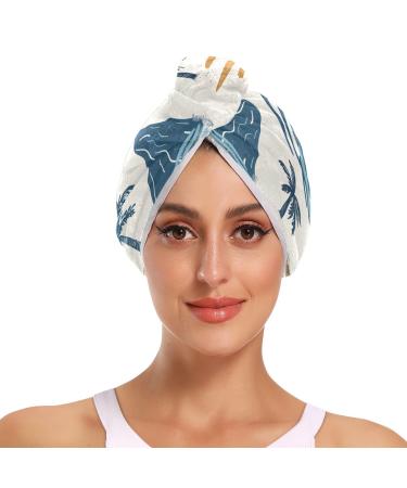 Summer Paradise Island Seamless Hair Towel 2 Pack Super Absorbent Hair Drying Towel Quick Dry Hair Turbans Head Towel with Button Twisty Wrap for Women Girls
