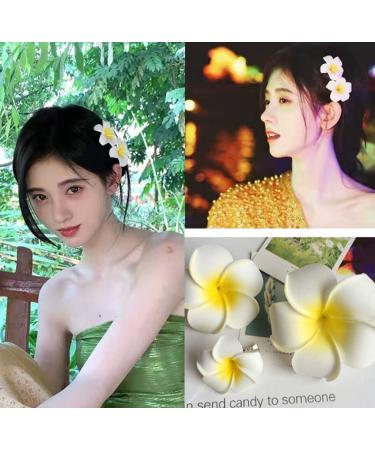 12Pcs White Hawaiian Plumeria Flower Hair Clip Set - Foam Hair Pins for Beach Wedding Party (2.4 Inch) - Buy Online on GoSupps.com