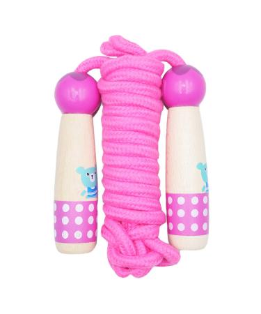Jump Rope for Kids Adjustable Length Cotton Rope with Wooden Handle for Boys and Girls Sport Fitness Exercise Pink