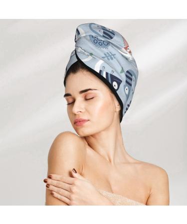 Hair Towel Wrap Quick Drying Towel Turban with Button | Cute Chameleons on Blue | Perfect for All Hair Types - Buy Online on GoSupps.com