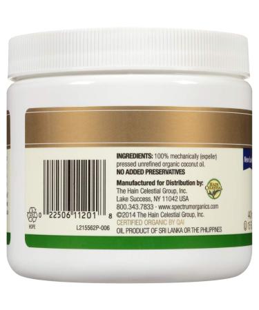 Buy Spectrum Essentials Organic Unrefined Coconut Oil 15 Oz | Premium Quality Cooking Oil - Buy Online on GoSupps.com