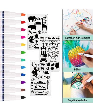 Libbon DIY Paint Bibs - 12 White Baby Bibs 26x30 cm Double-Sided Includes 12 Textile Pencils & 3 Stencils - Perfect for Baby Party Games & Creative Fun - Buy Online on GoSupps.com
