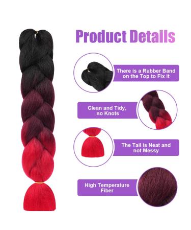 Aomig Braids Extensions - 24 Strands Artificial Hair for Box Braids | Black & Burgundy Red Braiding Hair - Buy Online on GoSupps.com