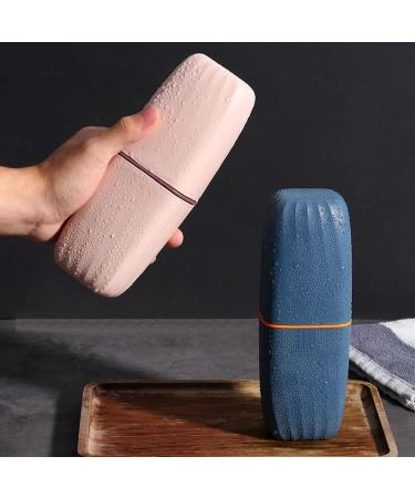 2PC Travel Toothbrush Cup Set - Portable Dustproof Wash Holder for Camping & Outdoors | Blue & Pink Organizer - Buy Online on GoSupps.com