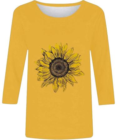 biJerou Women s 3/4 Sleeve Sunflower Print Top - Casual Summer T-Shirt in Yellow XL - Perfect for Every Occasion - Buy Online on GoSupps.com